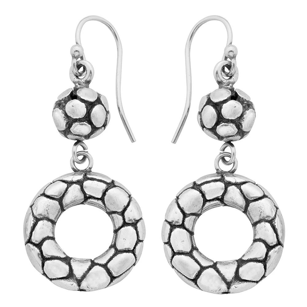 Sterling Silver Drop Hoop Earrings, Women's Product Image