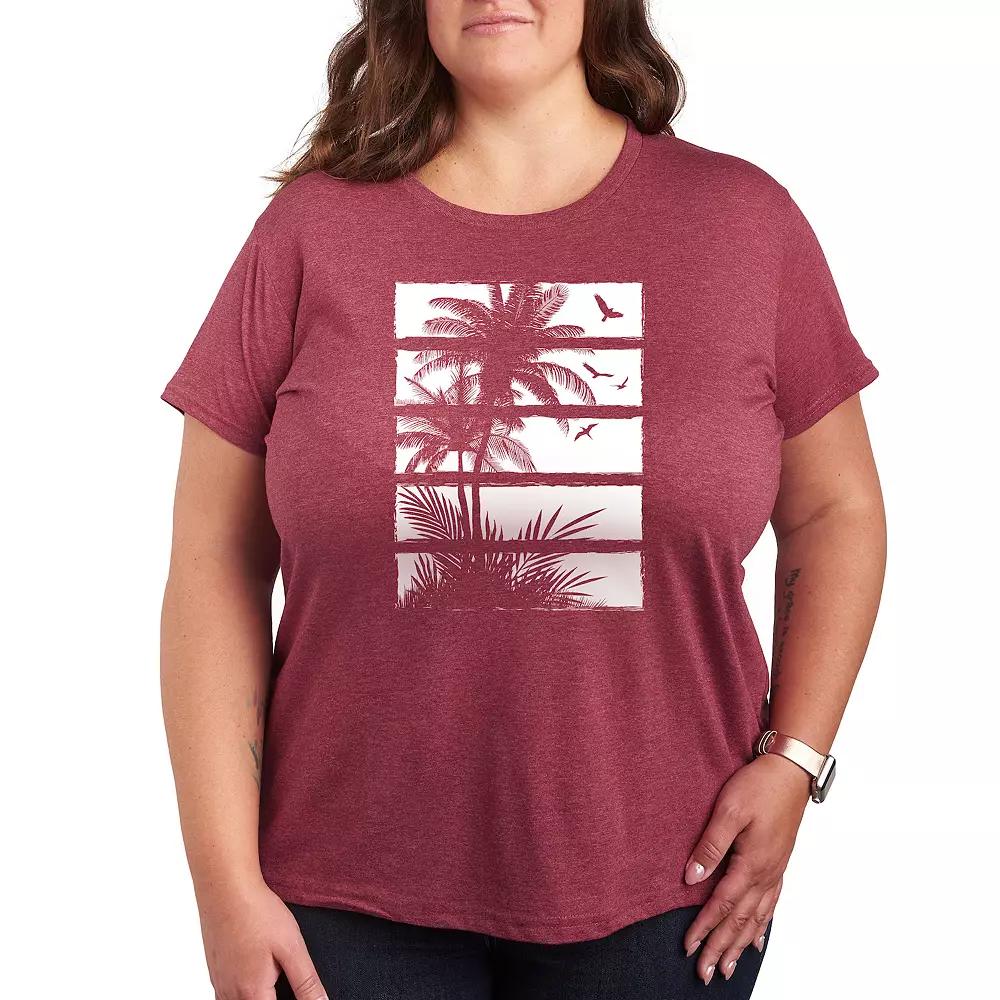 Plus Palm Tree Silhouette Panels Graphic Tee, Women's,  Product Image