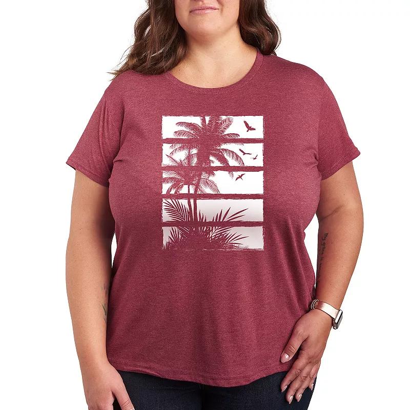 Plus Palm Tree Silhouette Panels Graphic Tee, Women's,  Product Image