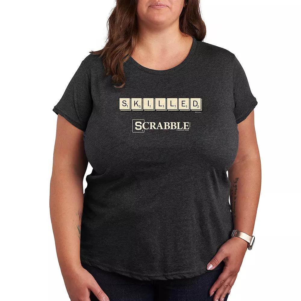 Plus Scrabble Skilled Graphic Tee by Hasbro, Womens Grey Blue Product Image