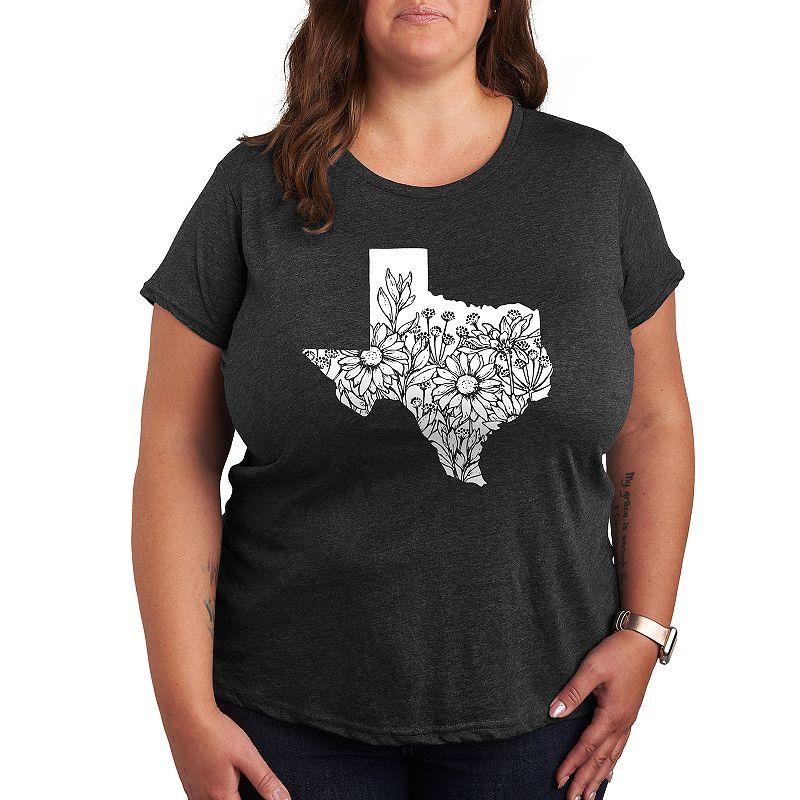 Plus Size Floral Texas Graphic Tee, Womens Heather Grey Product Image