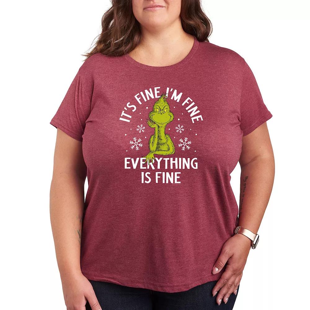 Plus Size Dr. Seuss Grinch It's Fine I'm Fine Graphic Tee, Women's, Size: 2XL, Grey Wine Product Image