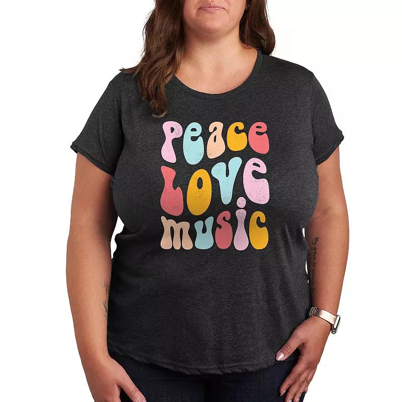 Women's Peace Love Music Distressed Graphic Tee,  Product Image