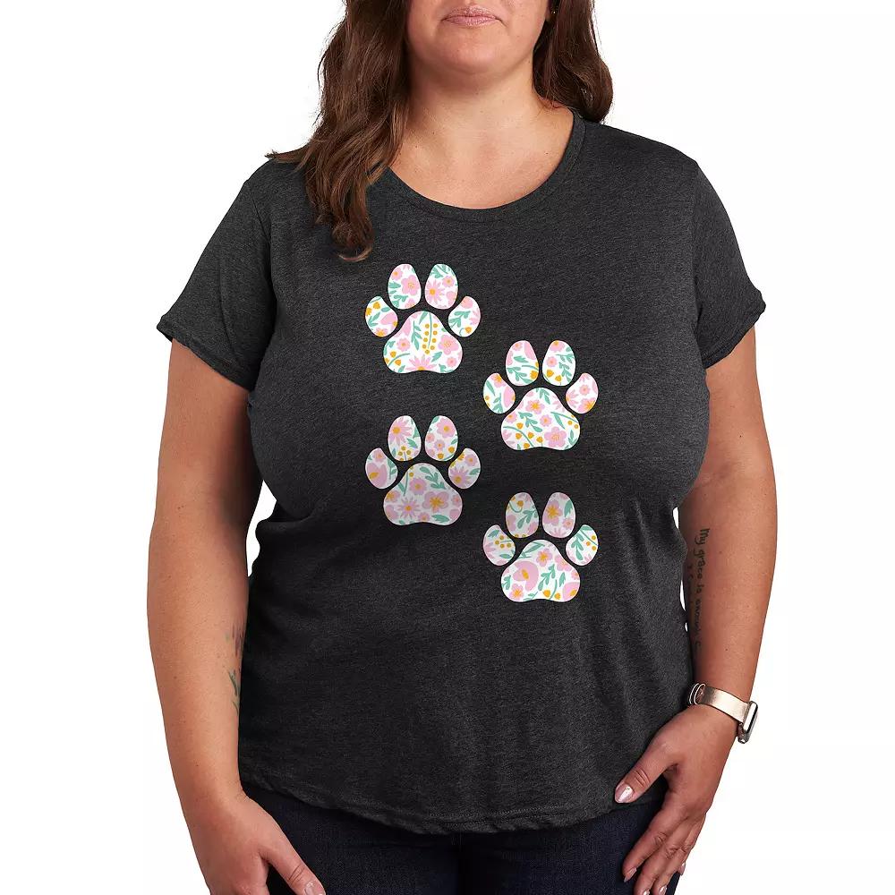 Plus Floral Dog Paw Prints Graphic Tee, Women's,  Product Image