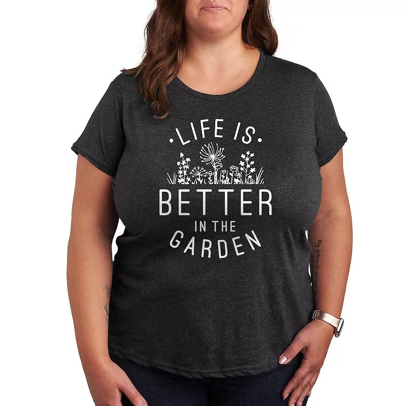 Plus Life Is Better In The Garden Graphic Tee, Womens Grey Blue Product Image