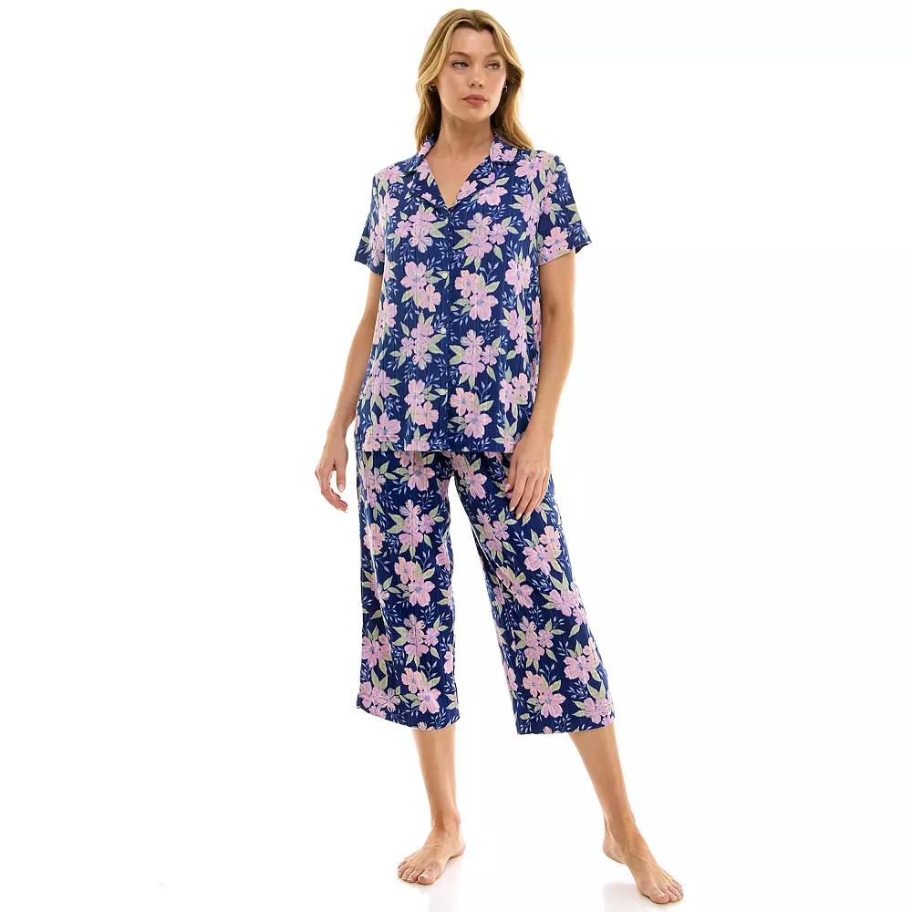 Petite Croft & Barrow® Wonderluxe Pajama Top & Pajama Capri Pants Set, Women's, Size: XS Petite, Contessa Floral Product Image