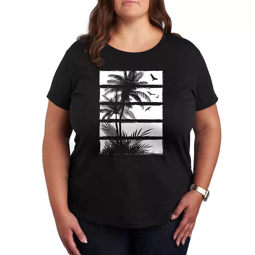 Plus Palm Tree Silhouette Panels Graphic Tee, Women's,  Product Image
