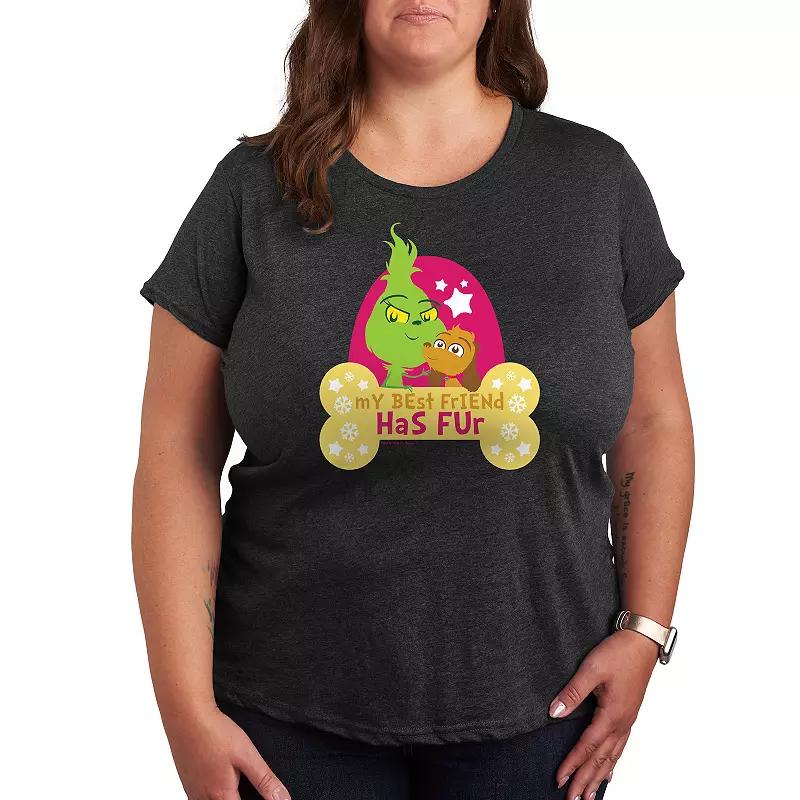 Plus Dr. Seuss Little Grinch Best Friend Has Fur Graphic Tee, Womens Grey Heather Product Image
