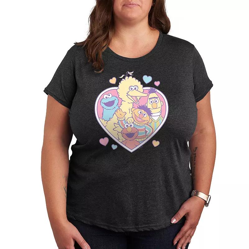 Plus Sesame Stree Group Heart Graphic Tee, Women's,  Product Image