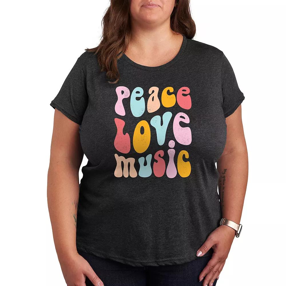 Women's Peace Love Music Distressed Graphic Tee,  Product Image