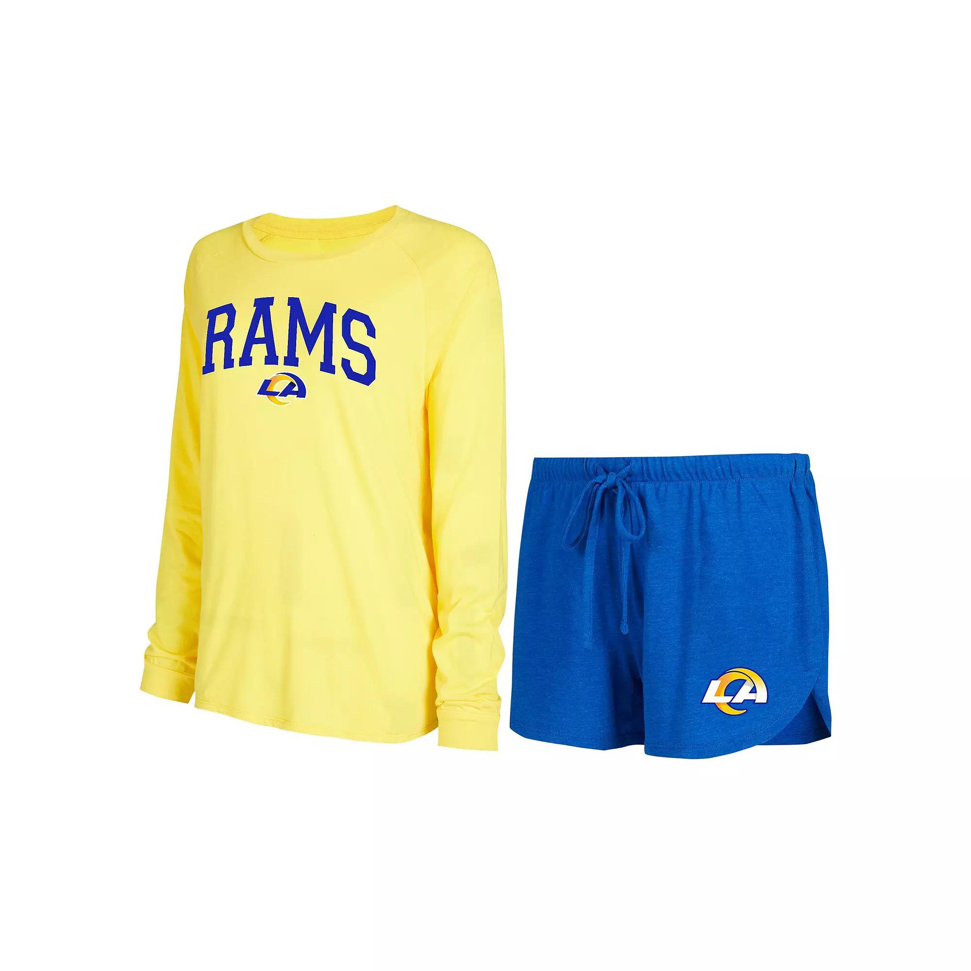 Women's Concepts Sport Royal/Gold Los Angeles Rams Raglan Long Sleeve T-Shirt & Shorts Lounge Set, Size: Medium, Blue Product Image