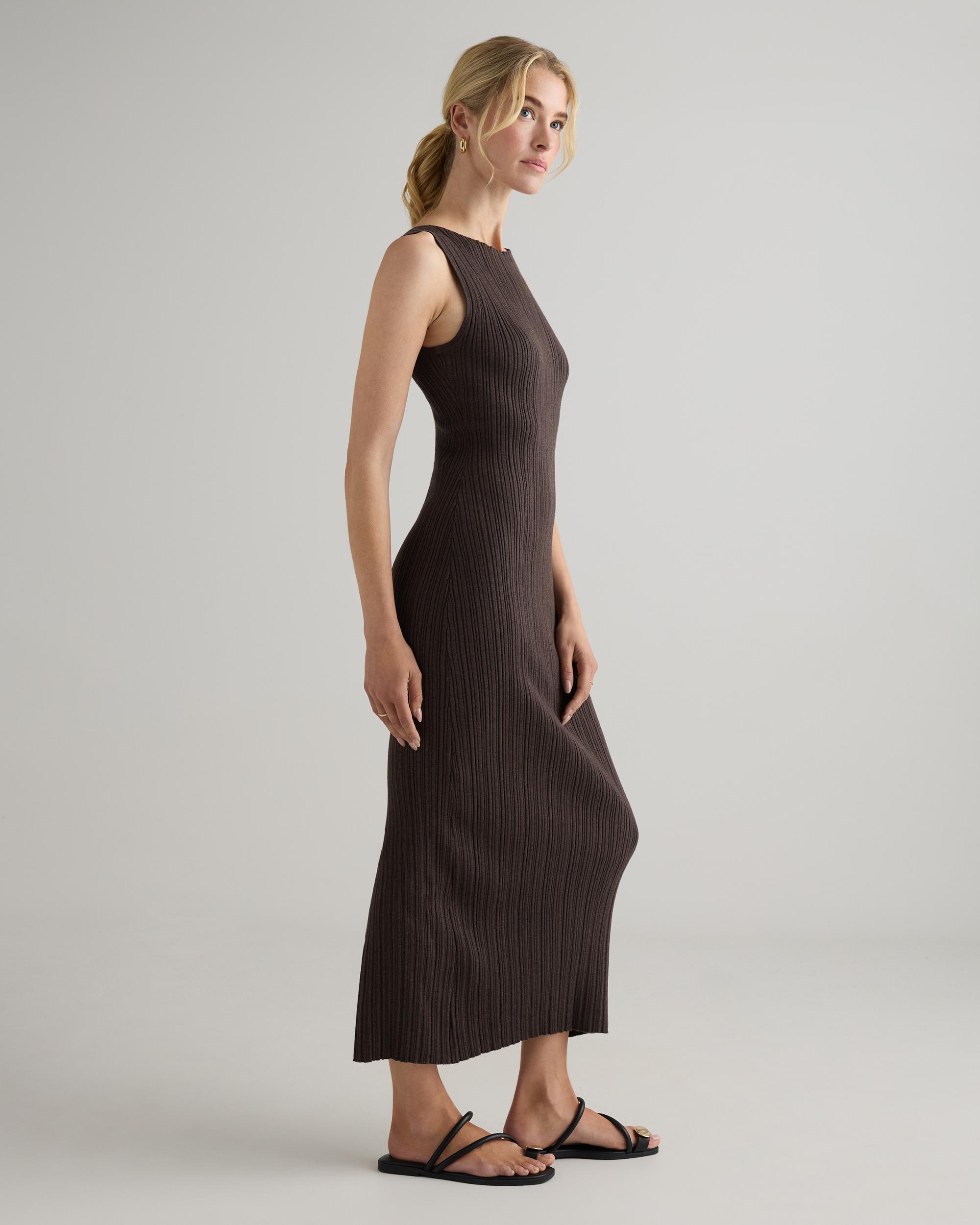 Quince | Women's Cotton Cashmere Ribbed Sleeveless Midi Dress Product Image