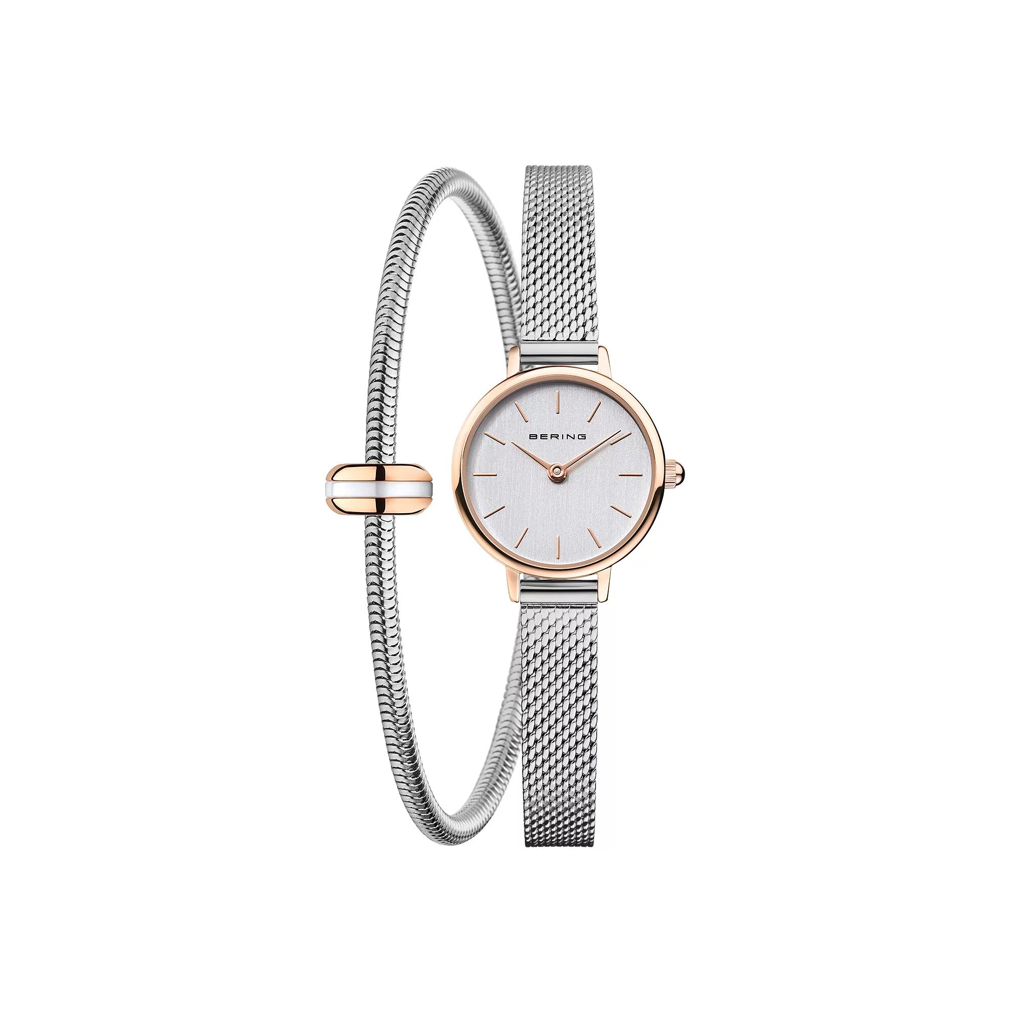 BERING Women's Two Tone Watch & Matching Charm Bracelet Set, Size: XS, Silver Tone Product Image