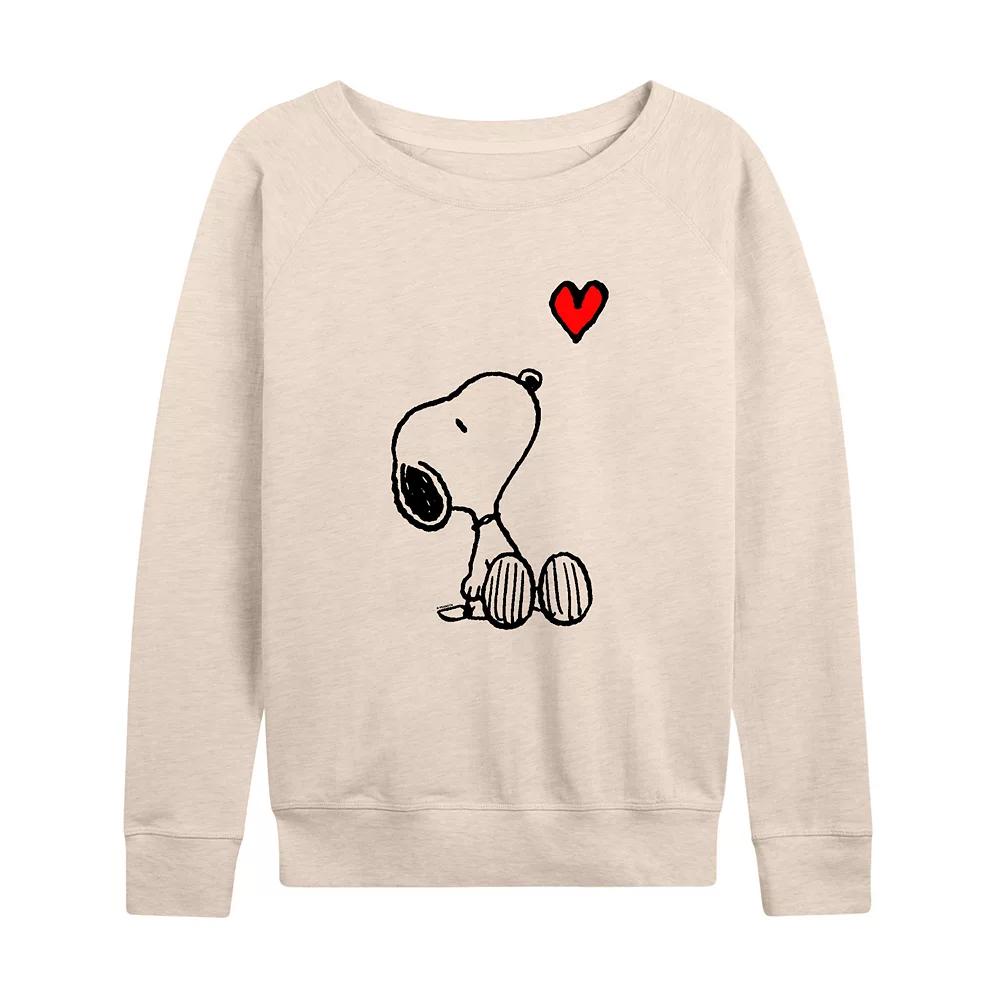 Women's Peanuts Valentine's Snoopy Heart French Terry Long Sleeve Tee,  Product Image