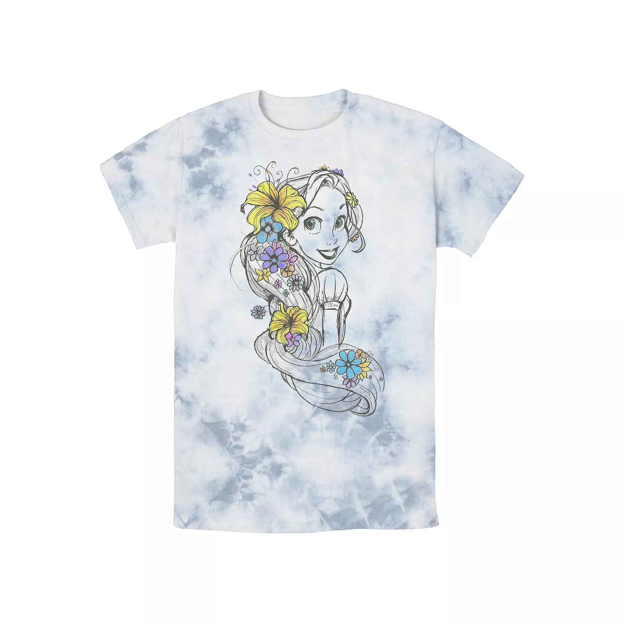 Men's Disney Tangled Rapunzel Floral Pencil Sketch Bomabrd Wash Tee,  Product Image