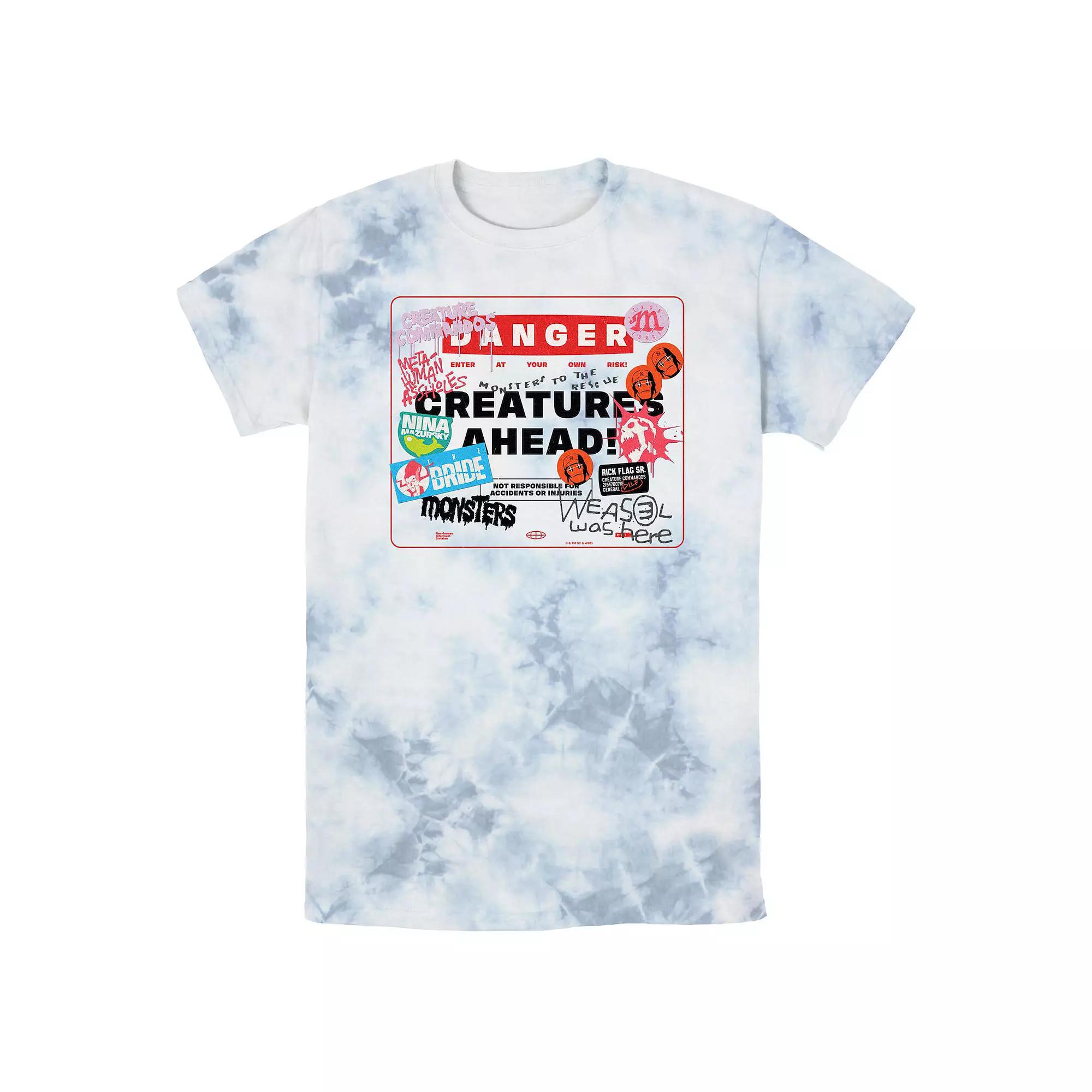 Men's Creature Commandos Danger Creatures Ahead Bombard Wash Graphic Tee, Size: Small, White Blue Product Image