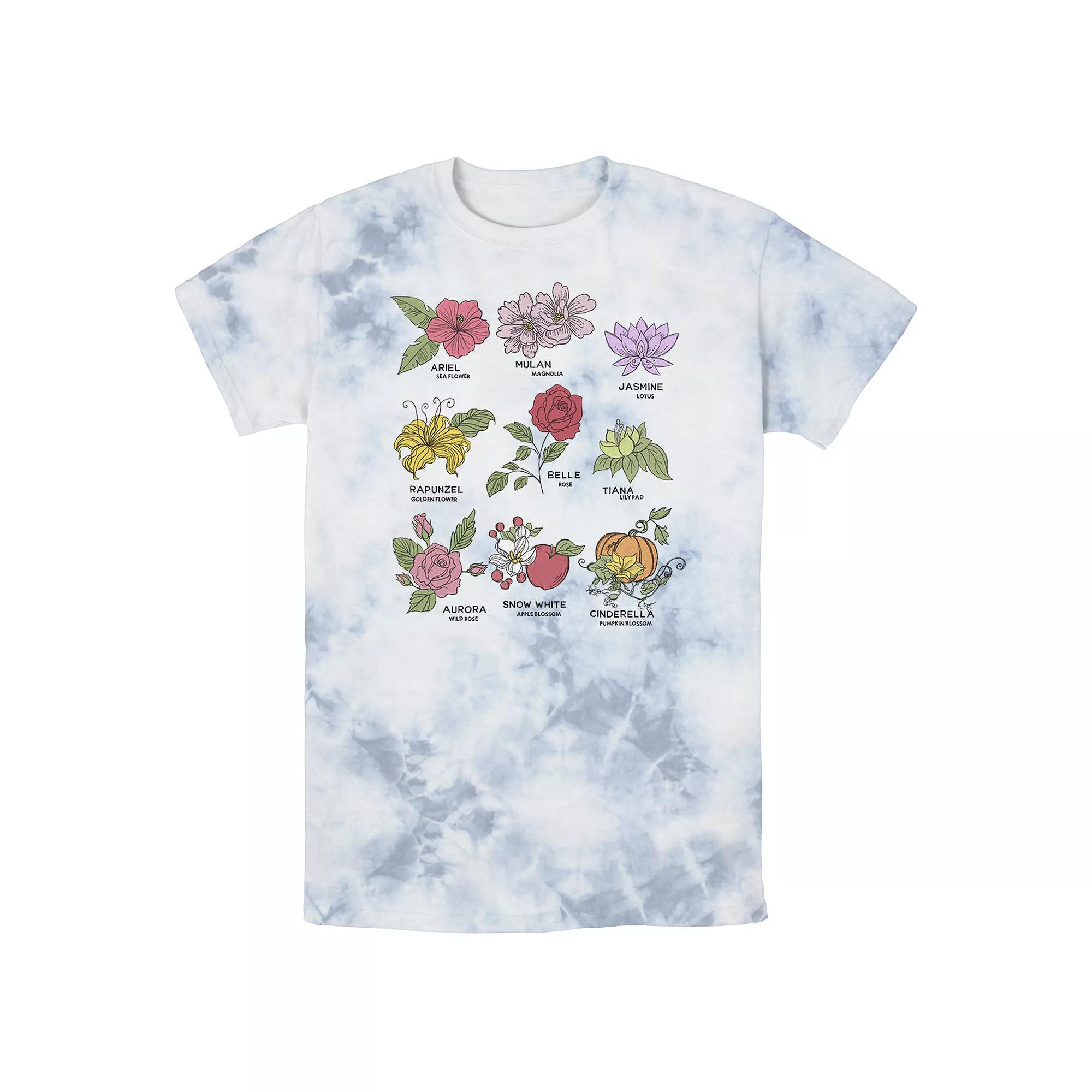 Men's Disney Princesses Types Of Flowers Bomabrd Wash Tee, Boy's, Size: Medium, White Blue Product Image
