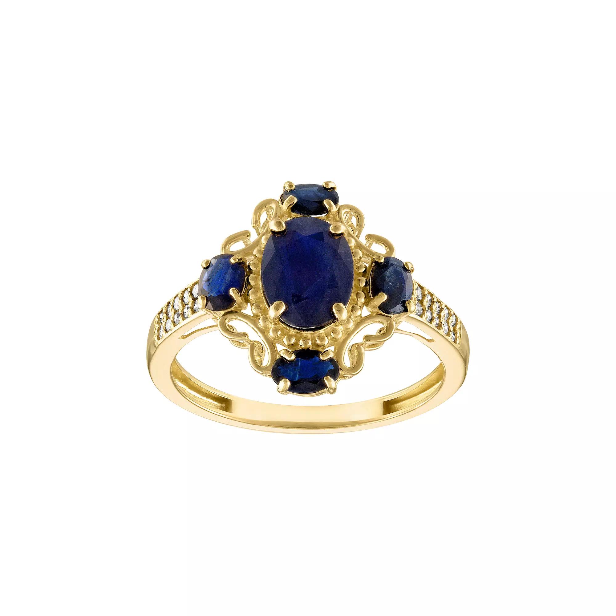 Tiara 10k Gold Sapphire & Diamond Ring, Women's, Size: 9, Yellow Product Image