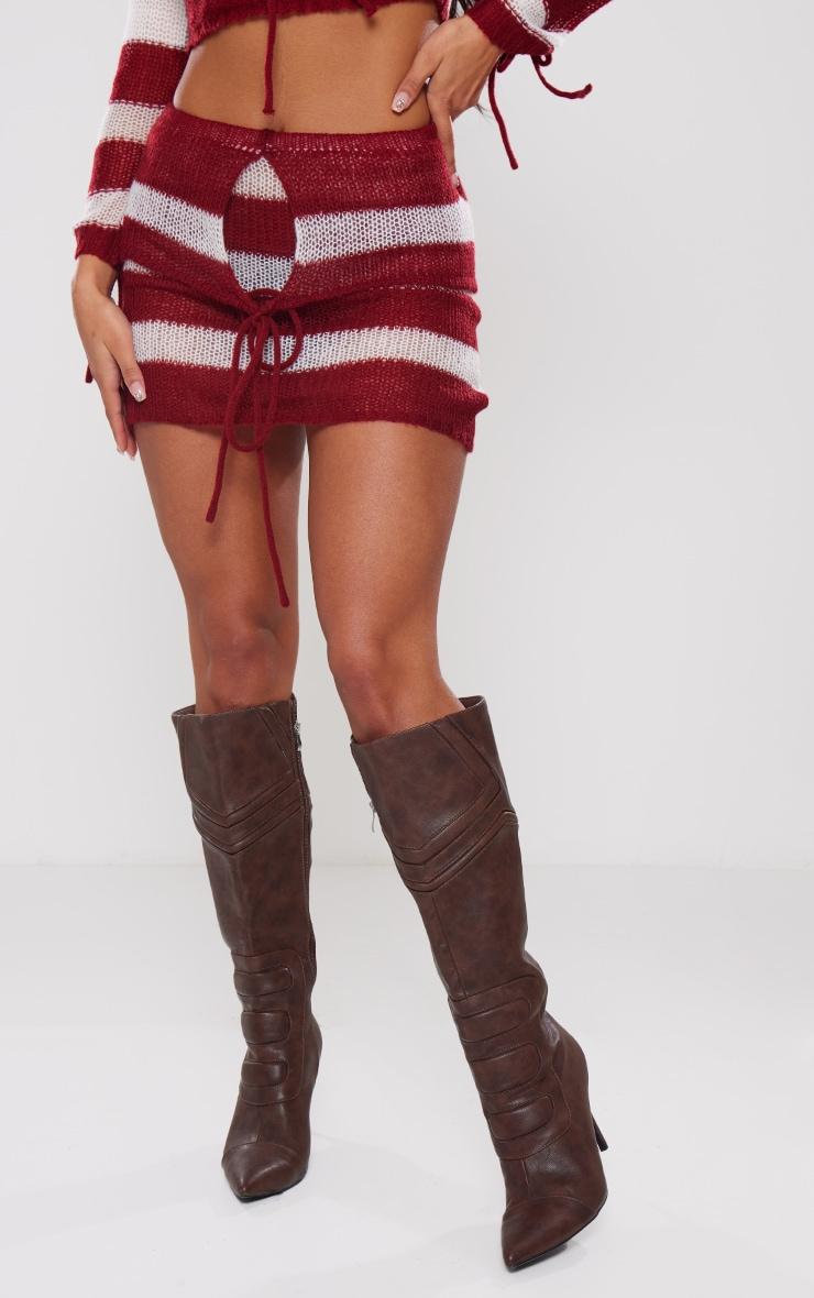  Cherry Red Abstract Soft Knit Foldover Tie Detail Micro Mini Skirt Product Image