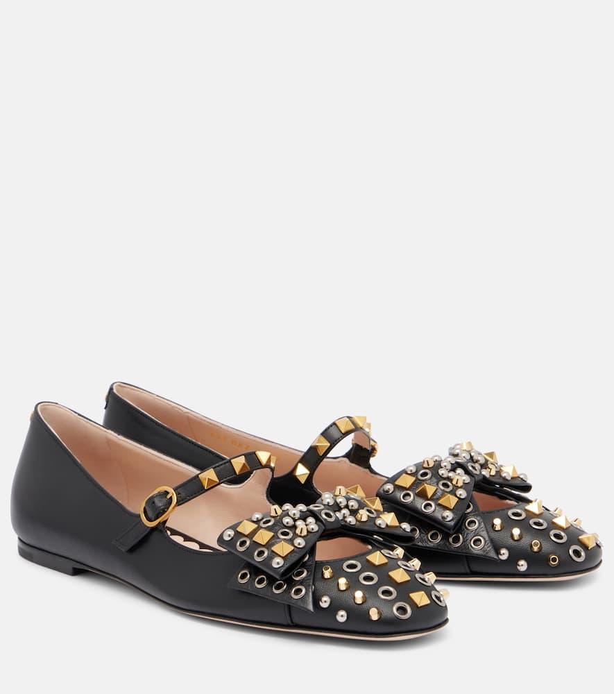 VALENTINO GARAVANI Mary-jane Bowow Ballerina In Kidskin With Studs Woman Black 35 In Multi Product Image