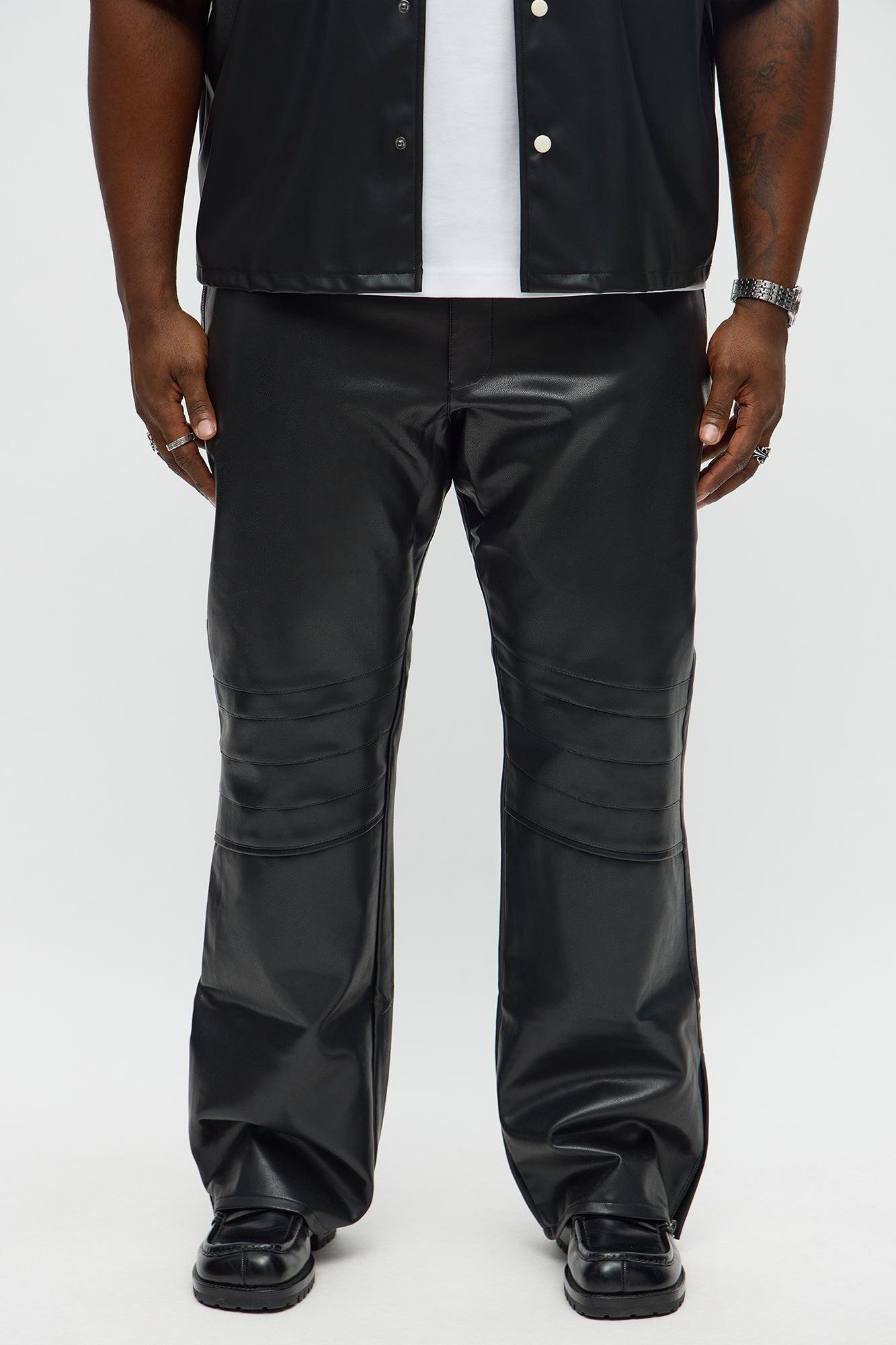 Slim Flare Zipper Pocket Faux Leather Pants - Black Male Product Image