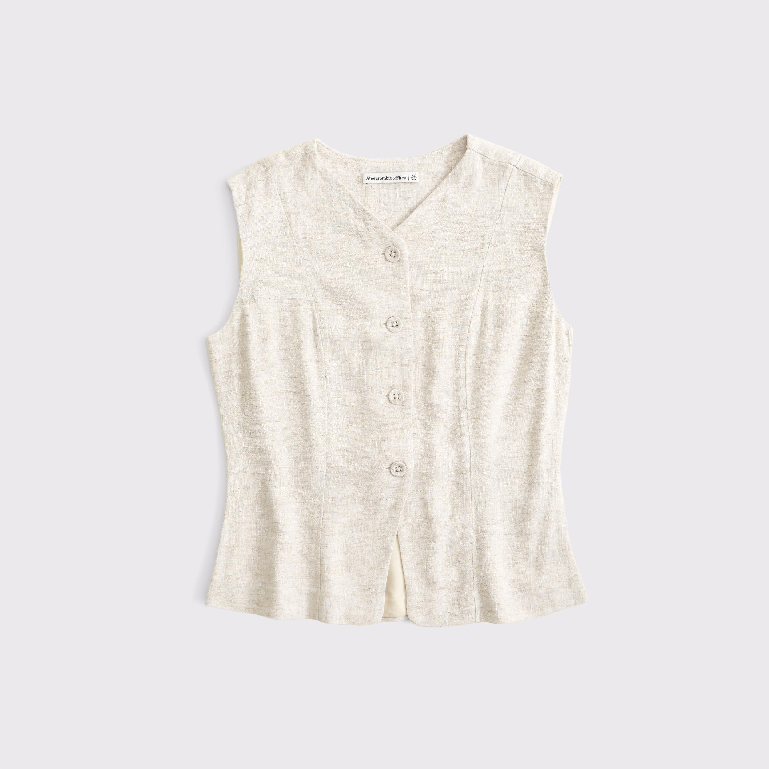  Linen-Blend Button-Through Vest Product Image