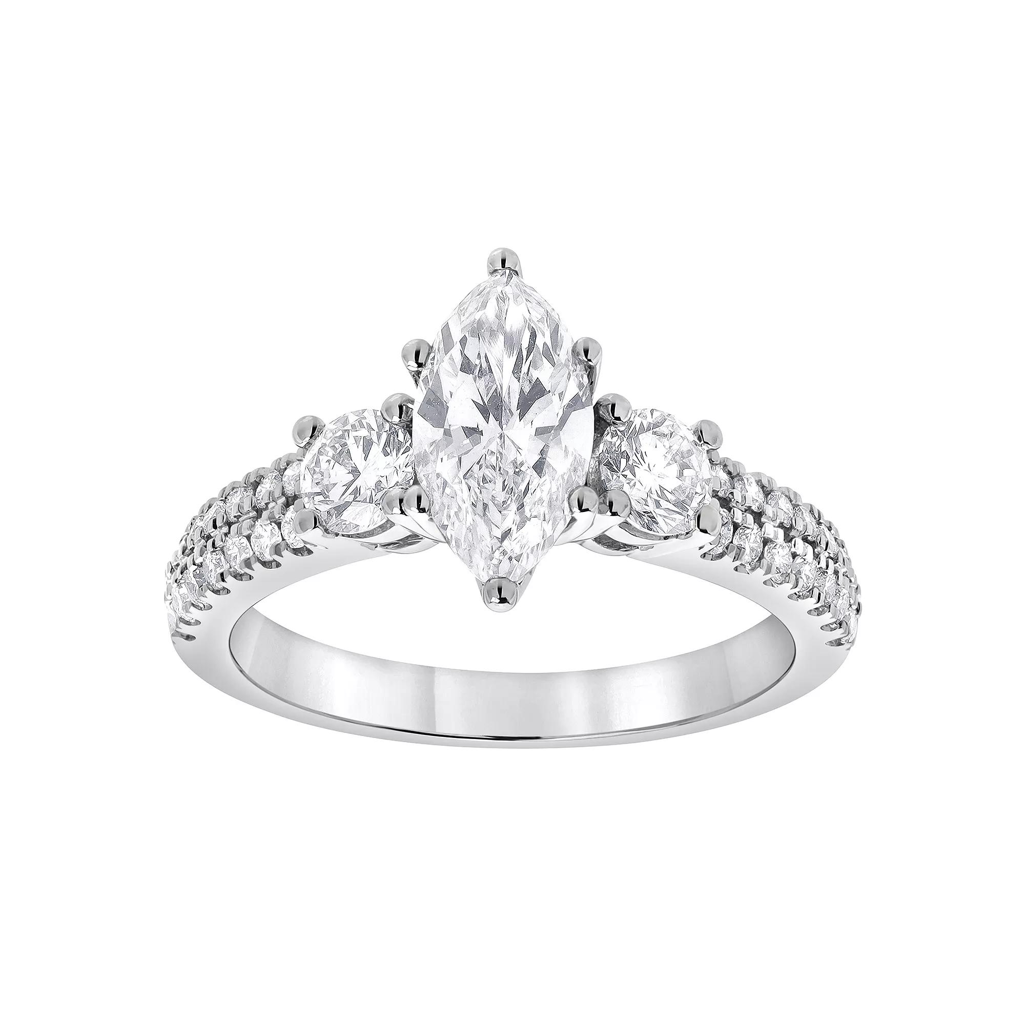 Diamond Brilliance 14k White Gold 1 3/4 Carat T.W. Lab-Grown Diamond Three-Stone Marquise Engagement Ring, Women's, Size: 9, 14k Gold Product Image