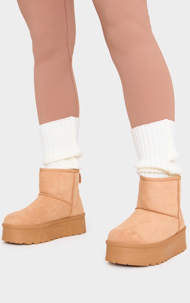 Sand Faux Suede Cleated Ankle Platform Boots Product Image
