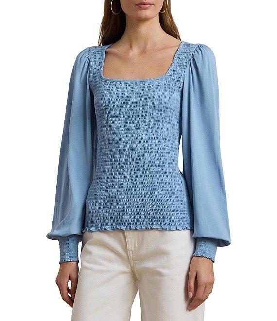 Lauren Ralph Lauren Knit Square Neck Long Blouson Sleeve Top Product Image