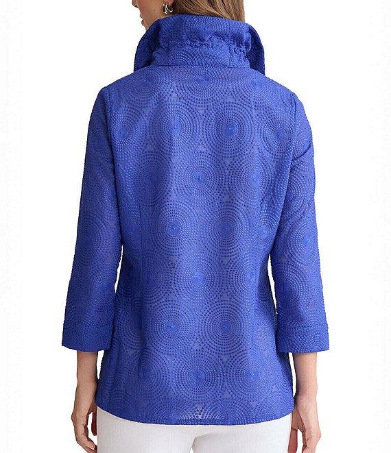 Ming Wang Embroidered Tailored Fit Ruched Collar Bracelet Sleeve Jacket Product Image