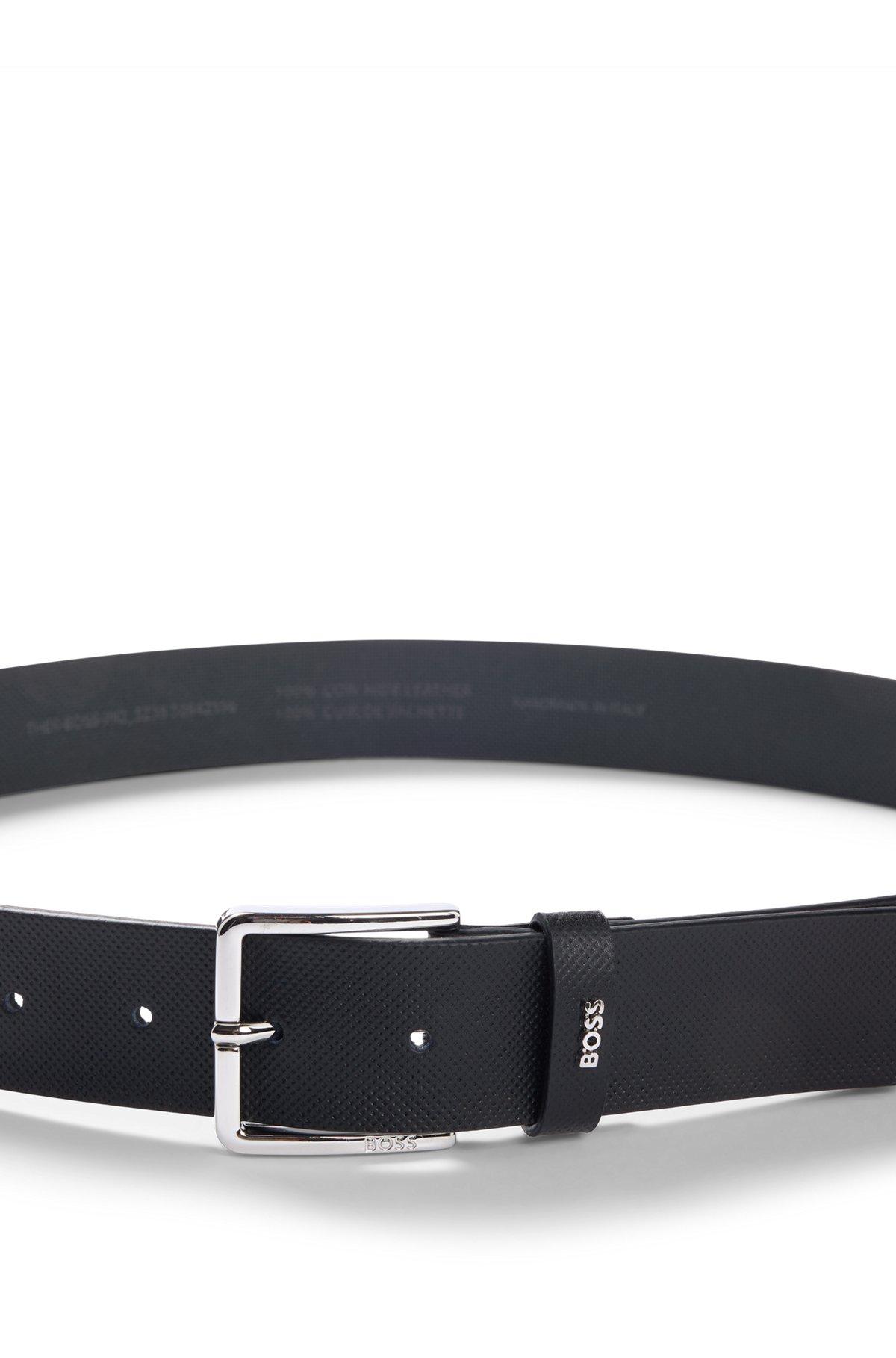 BOSS - Structured-leather belt with logo keeper - Black Product Image