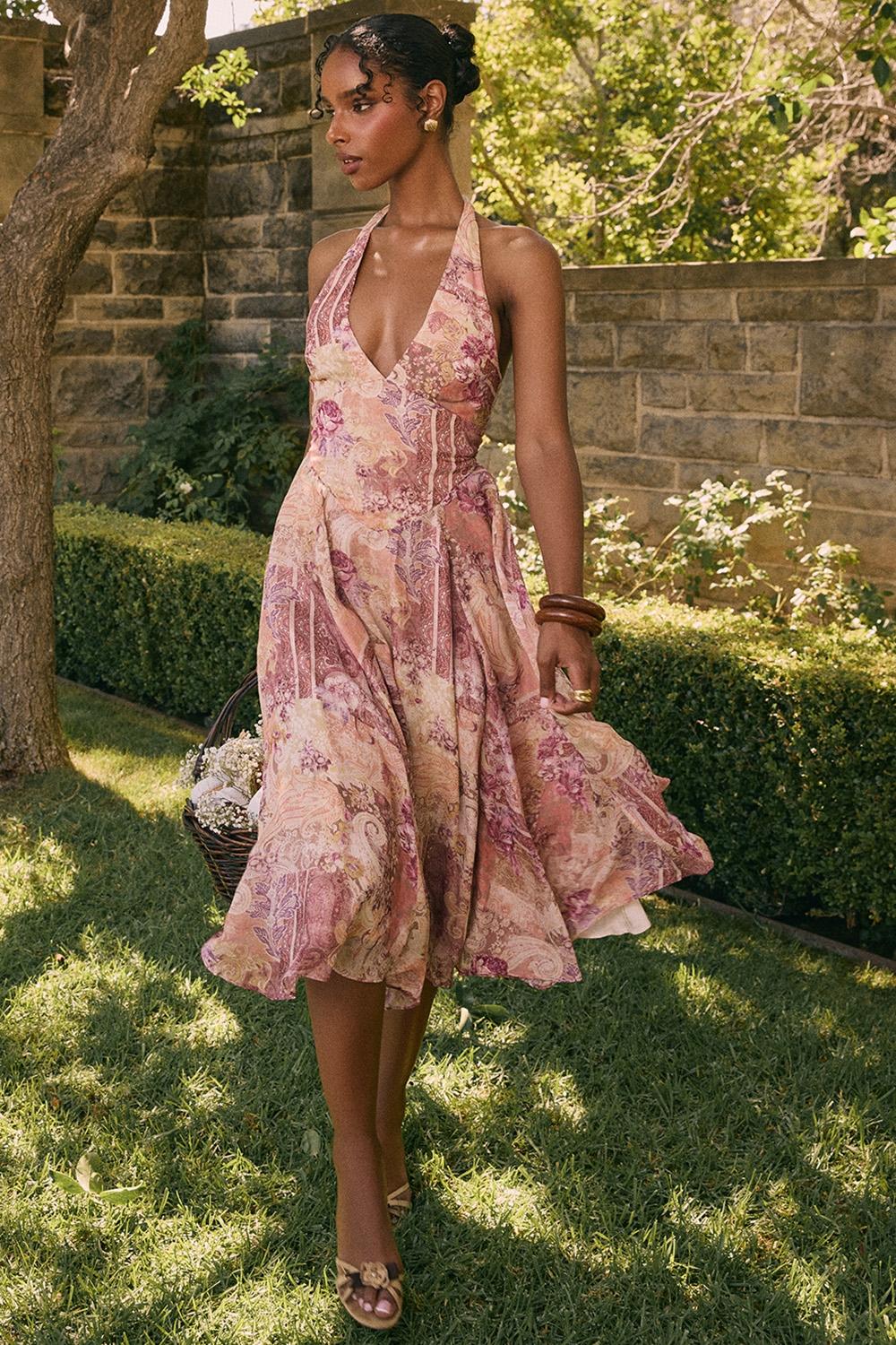 Solada  paisley patchwork print georgette halter sundress Product Image