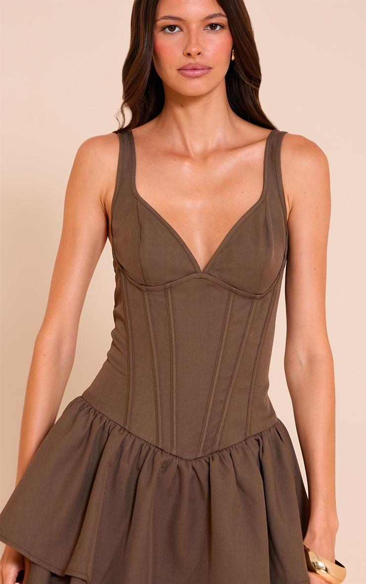 Chocolate Woven Corset Detail Skater Skort Romper Product Image