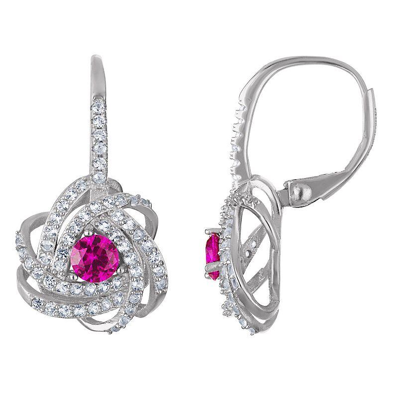 Designs by Gioelli Sterling Silver Gemstone Love Knot Leverback Earrings, Women's, London Blue Topaz Product Image