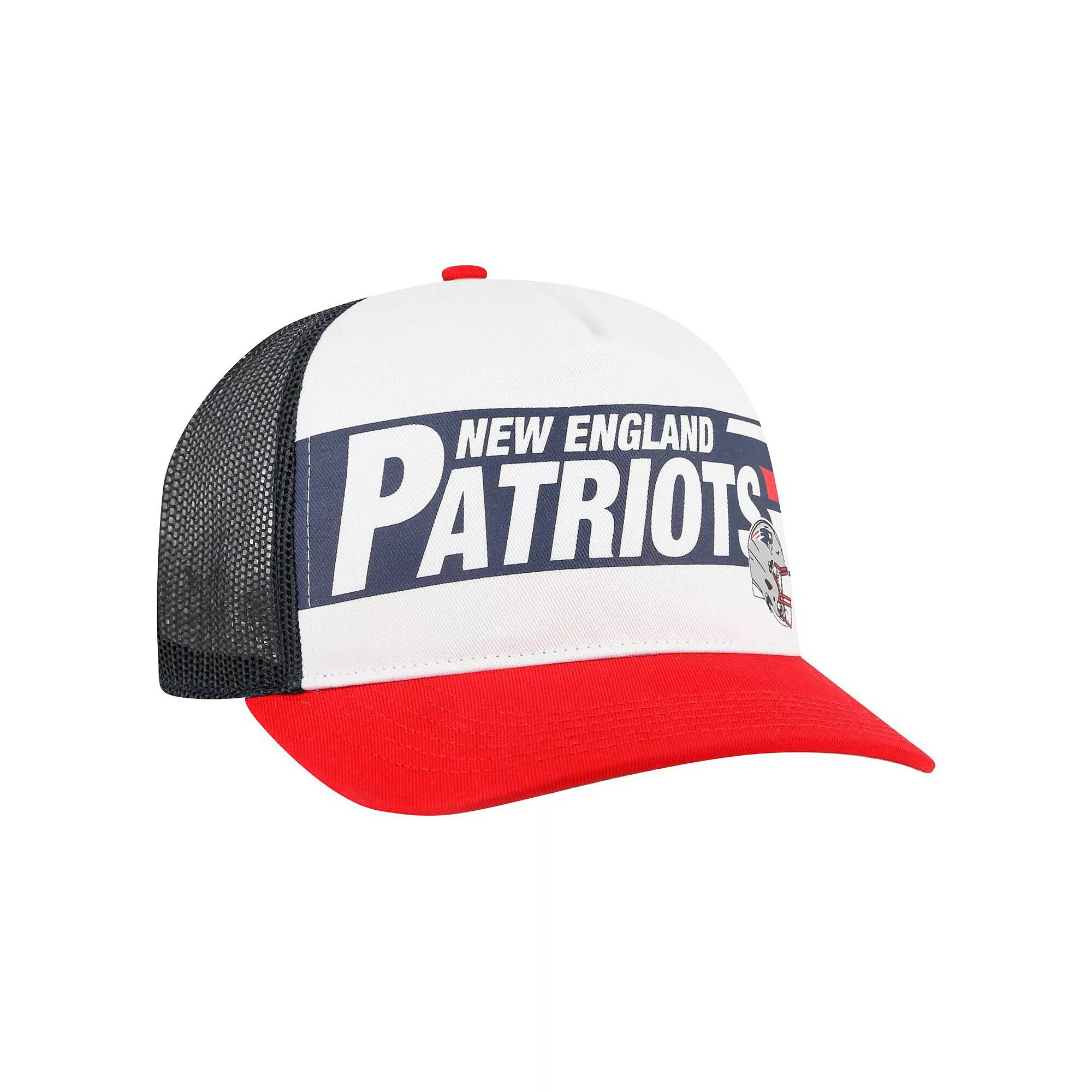 Men's '47 White/Red New England Patriots Stack Line Hitch Trucker Adjustable Hat Product Image