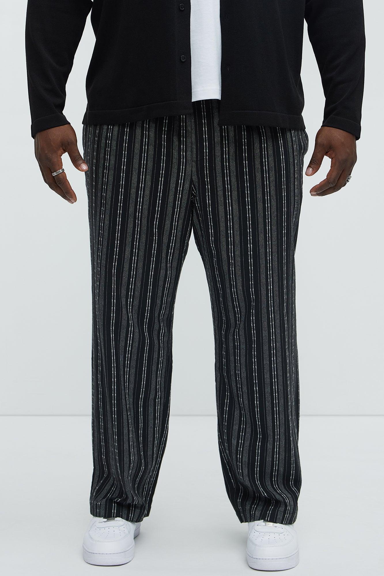 Striped Down Straight Pants - Black/combo Product Image