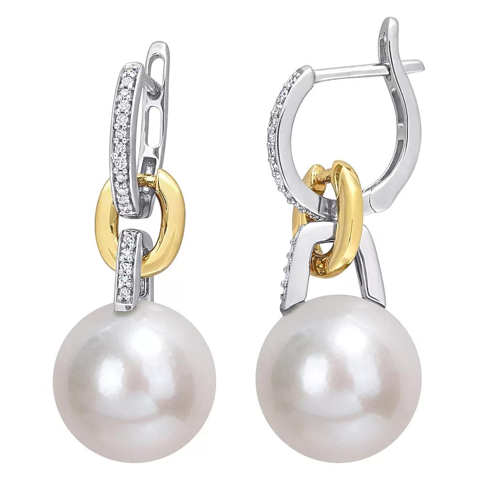 Stella Grace 14k Two-Tone Gold Freshwater Cultured Pearl & 1/10 Carat T.W. Diamond Hoop Drop Earrings, Women's, 14k Two Tone Product Image