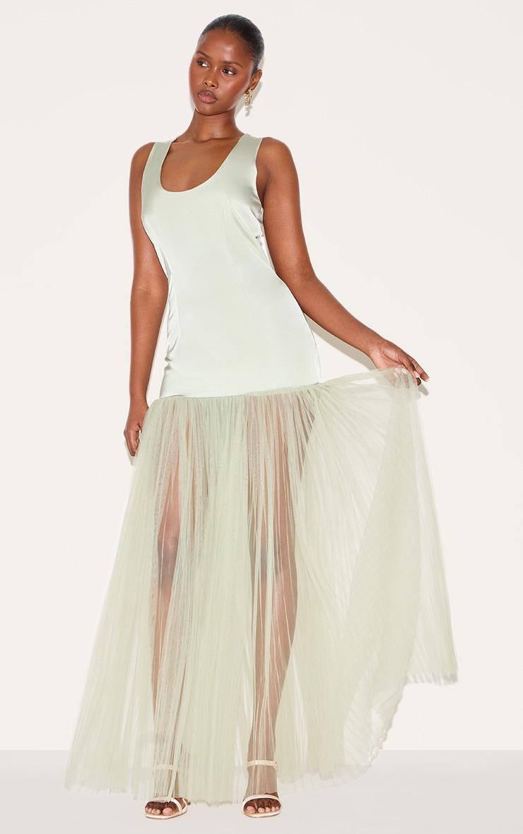  Sage Green Scoop Neck Drop Waist Maxi Dress Product Image