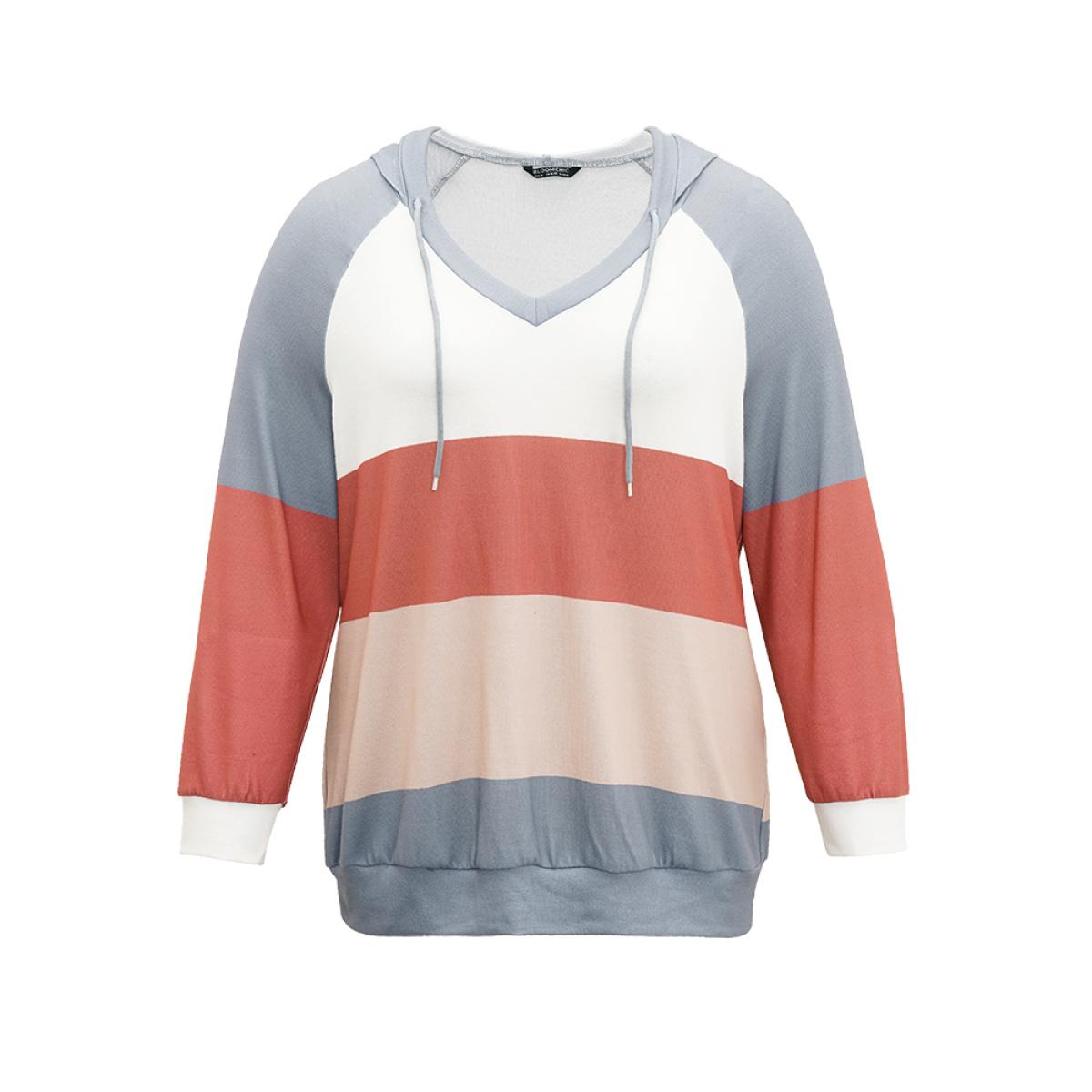 Plus Size Colorblock Contrast Hooded Drawstring Sweatshirt Women Multicolor Casual Contrast Hooded Dailywear Sweatshirts BloomChic 26/4X Product Image