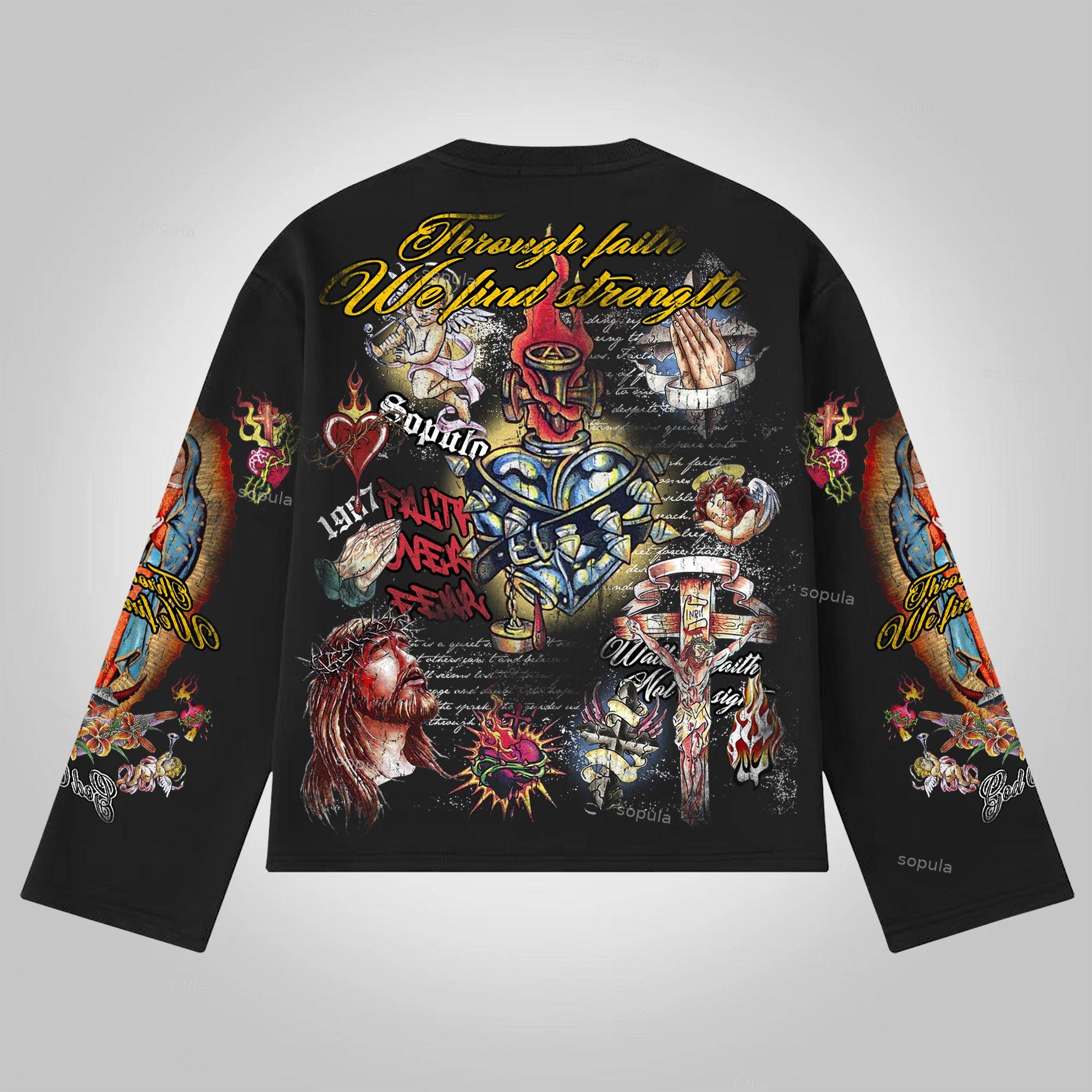 Sopula Faith In Jesus Collage Vintage Graphics Long Sleeve T-Shirt Product Image