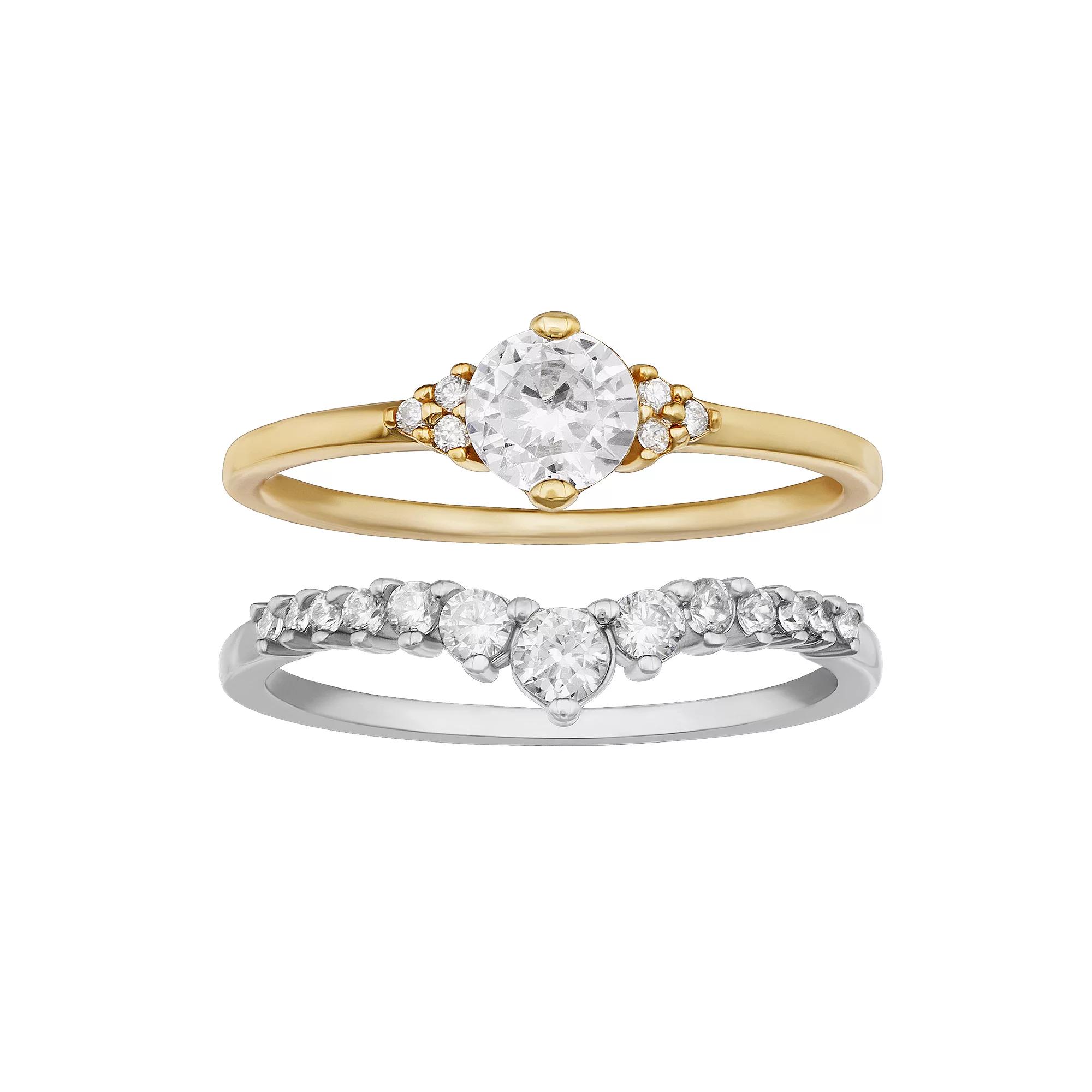 PRIMROSE Two Tone Sterling Silver Cubic Zirconia Ring Set, Women's, Size: 8, Two Tone Gold Sterling Product Image