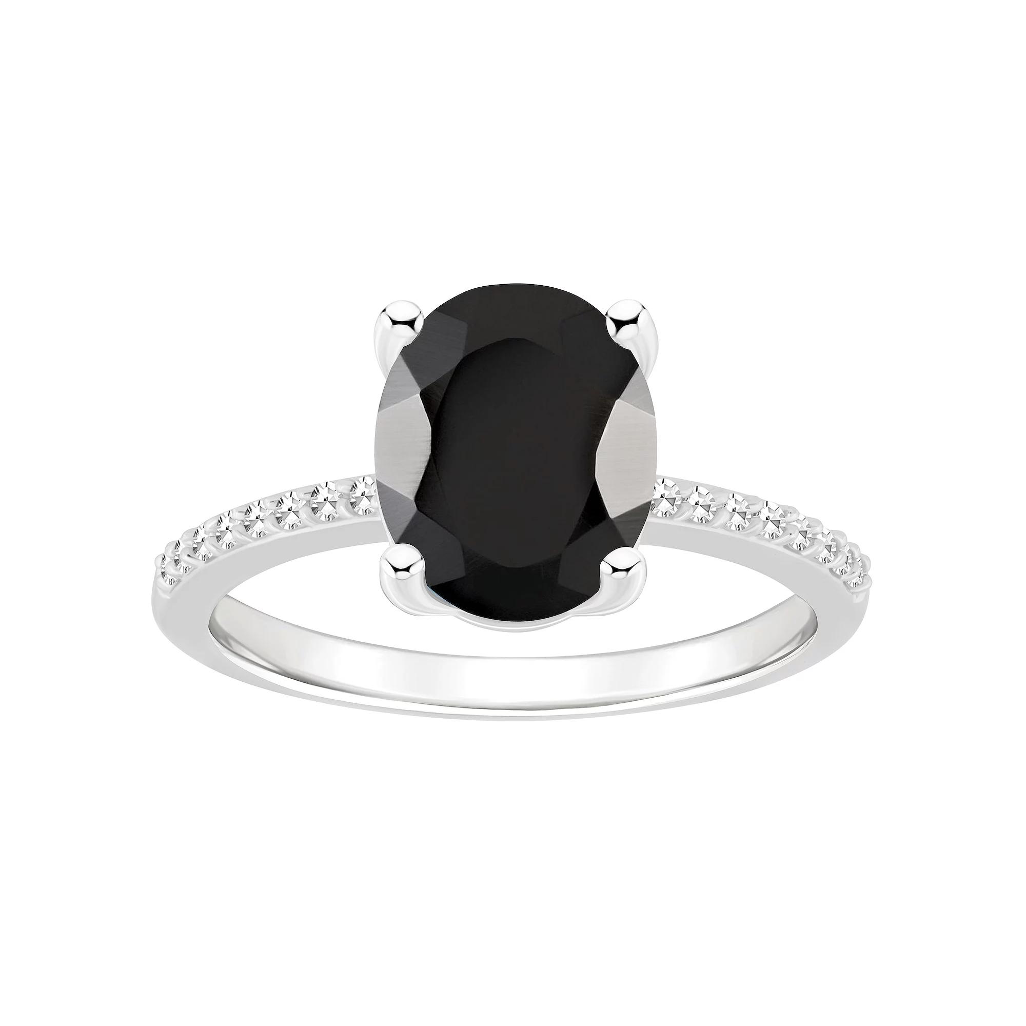 Alyson Layne Sterling Silver Oval Black Onyx 1/10 Carat T.W. Diamond Ring, Women's,  Product Image