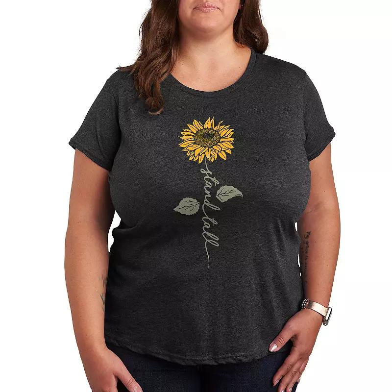 Plus Stand Tall Sunflower Graphic Tee, Womens Heather Grey Product Image