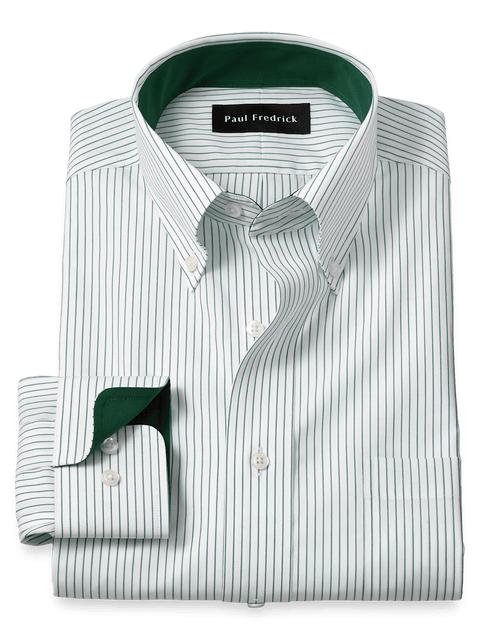 Non-Iron Cotton Stripe Dress Shirt With Contrast Trim - Green Product Image