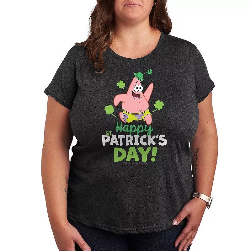 Plus SpongeBob SquarePants Happy St. Patricks Day Graphic Tee, Womens Heather Grey Product Image