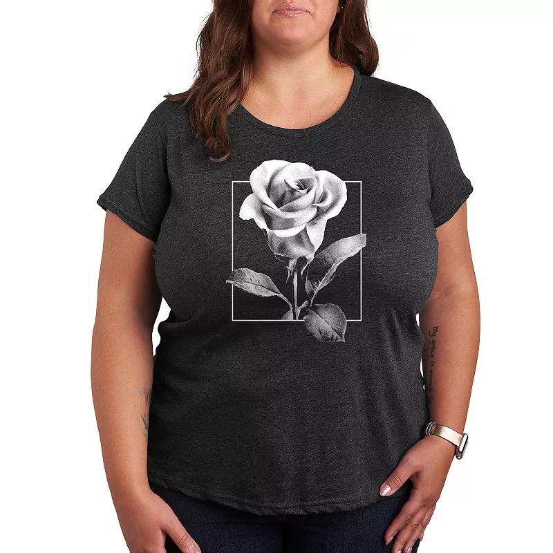 Plus Size White Rose Graphic Tee, Womens Heather Grey Product Image