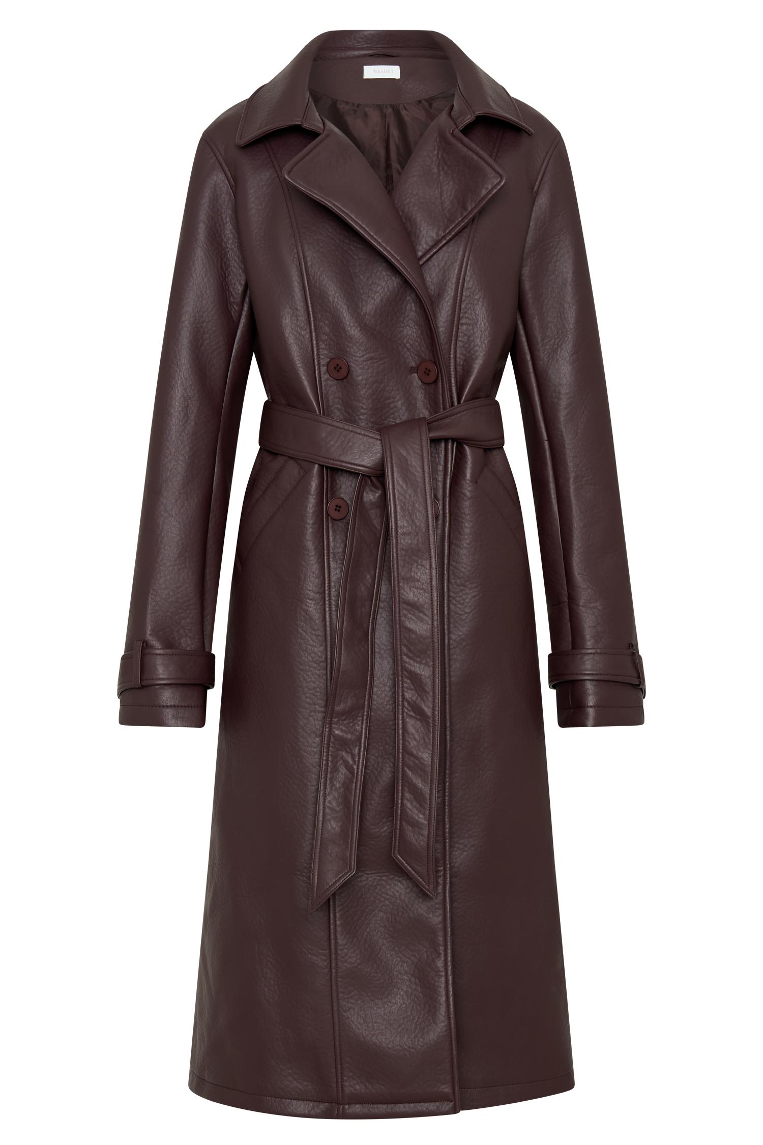 Tarah Faux Leather Trench Coat - Cacao Brown Product Image