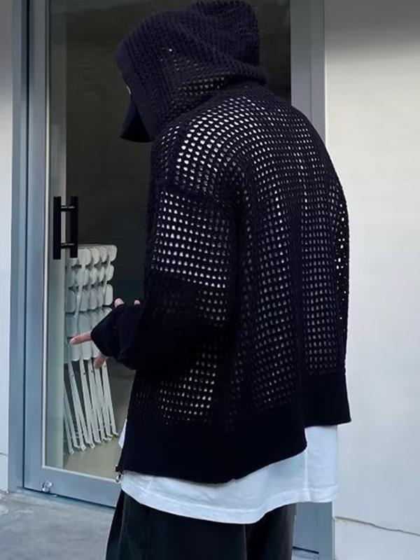 Men's Cutout Zip Up Knit Oversized Hoodie Product Image