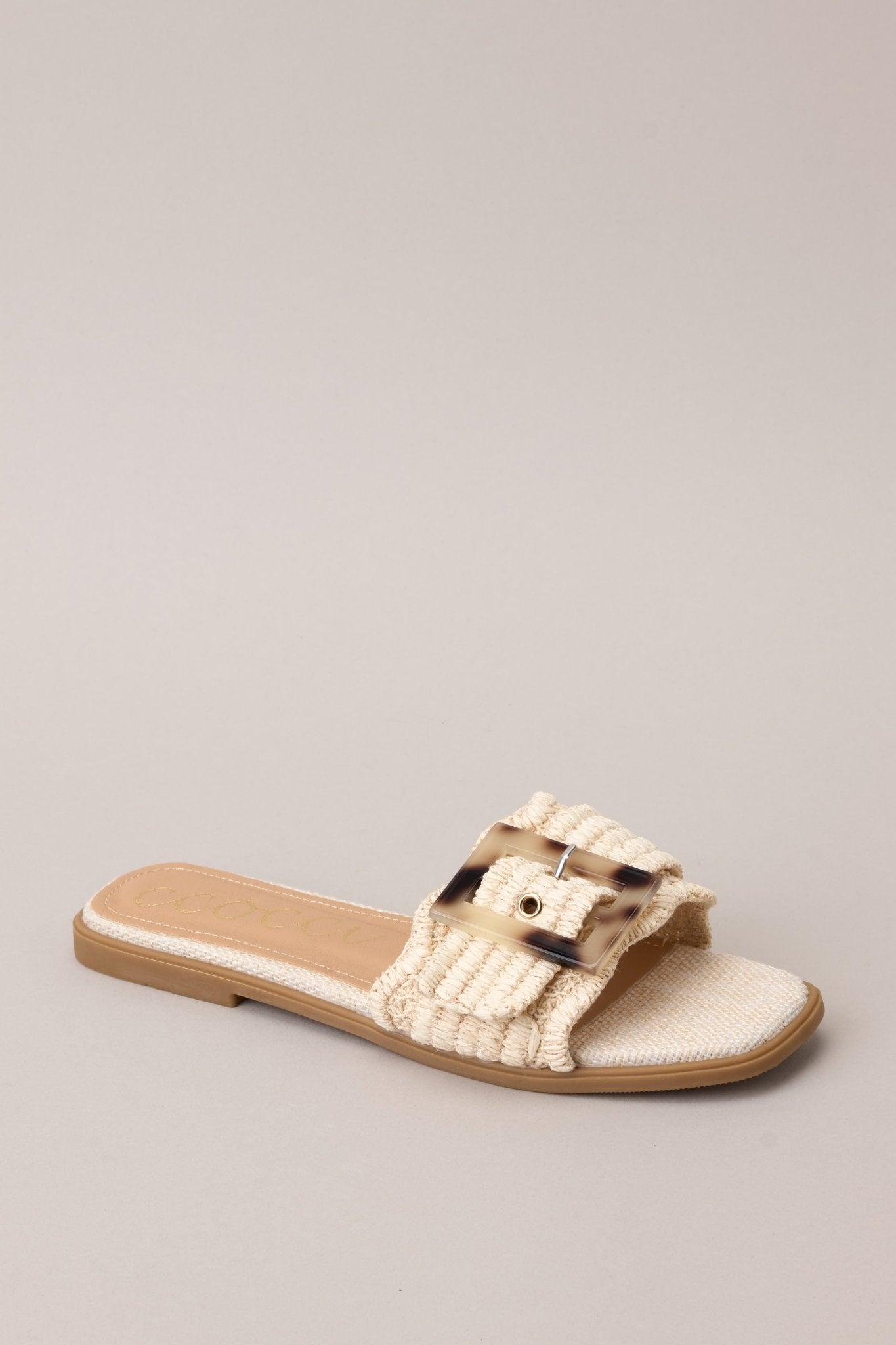 Now What Beige Woven Buckle Sandals Product Image