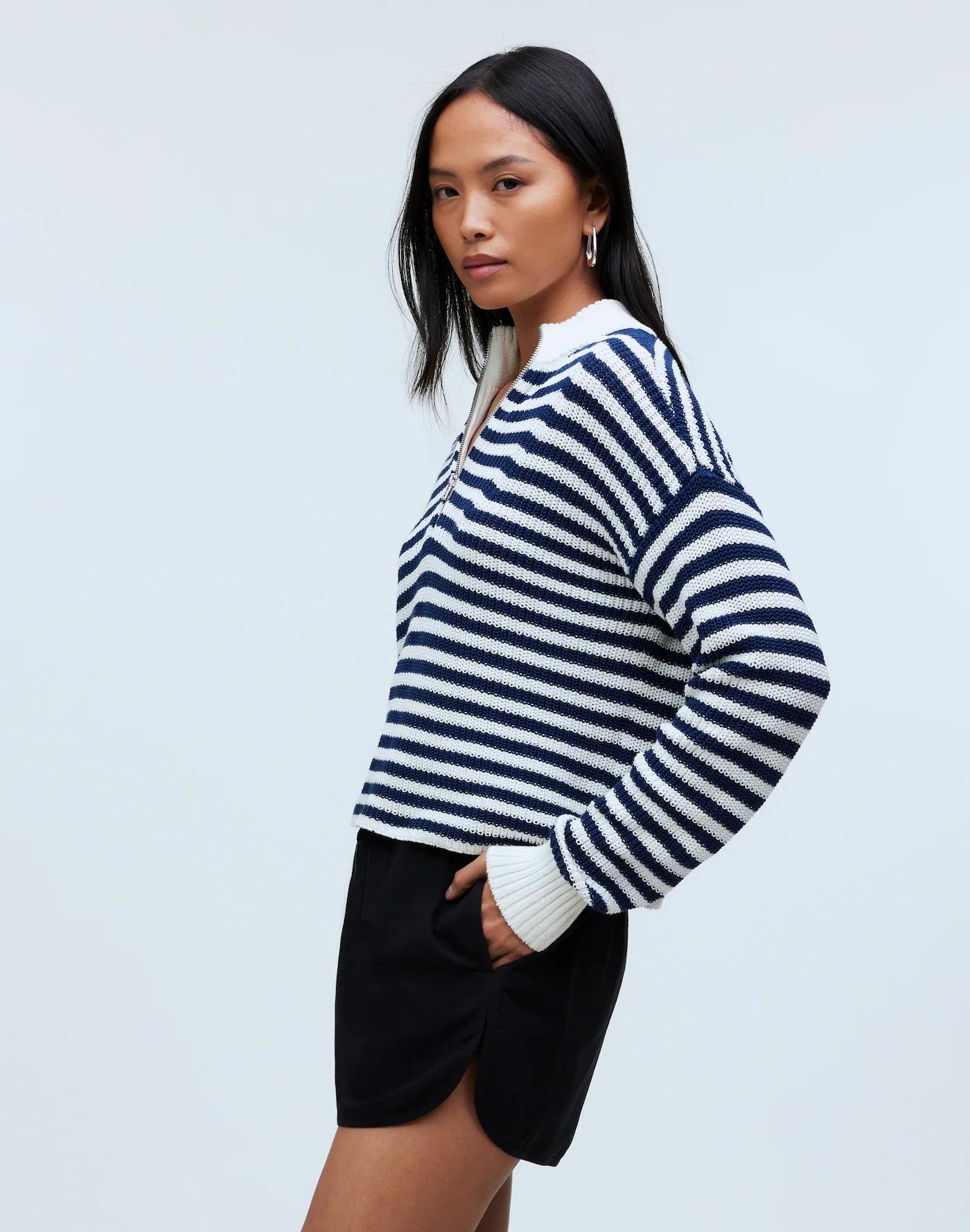 Ribbed Half-Zip Sweater in Stripe Product Image